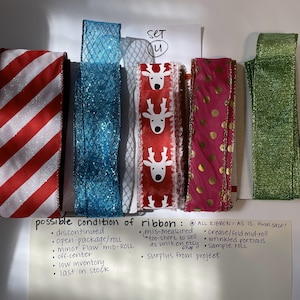 Conjuntos de fitas de liquidação e desconto. Fita de arame para guirlandas, decorações de festas de fim de ano, projetos de artesanato. verde rosa alegre azul rena