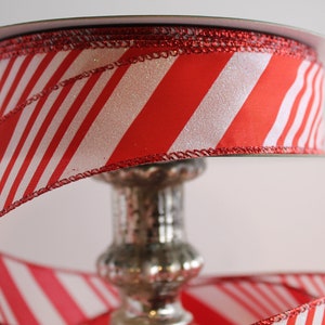 Kerst bedraad lint 50 m 1,5" snoepriet, rood/wit gestreept BEDRAAD Vakantie schattig, trendy; premium bedraad lint voor een lage/goedkope prijs
