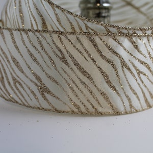 Kerst bedraad lint 15 ft/5yds Gouden glitter zebraprint kerst winter hannukah vakantiekransen 2,5" brede kransen, strikken. lage/goedkope prijs.