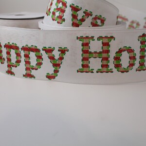 Kerstgaaslint 8,3 cm groen blauwgroen rode stip HAPPY HOLIDAYS snoeprietstreep 2,5" breed. kransen, strikken, kerstmis. lage kosten