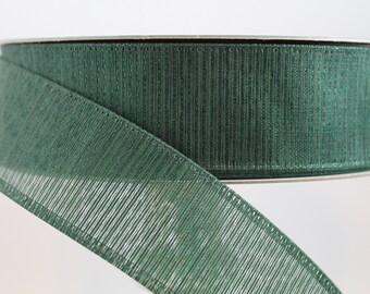 Christmas Wired Ribbon 50yds dark green 1.5&quot; semi-sheer Gorgeous glam, art deco. wreaths, bows, holiday. premium ribbon low cheap cost