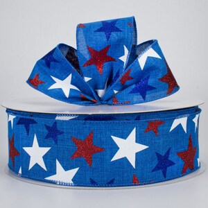 50 x 2,5 inch rood wit blauw ster bedraad lint. Patriottische 4 juli Rood wit blauwe boerderij trendy schattige vlag