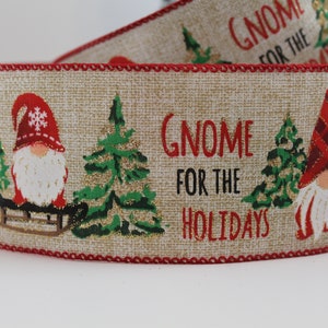 Nastro natalizio con filo GNOME per l'albero delle feste Nastro, filo da 2,5", sfondo in stile iuta. Nastro rustico, alla moda e carino con filo
