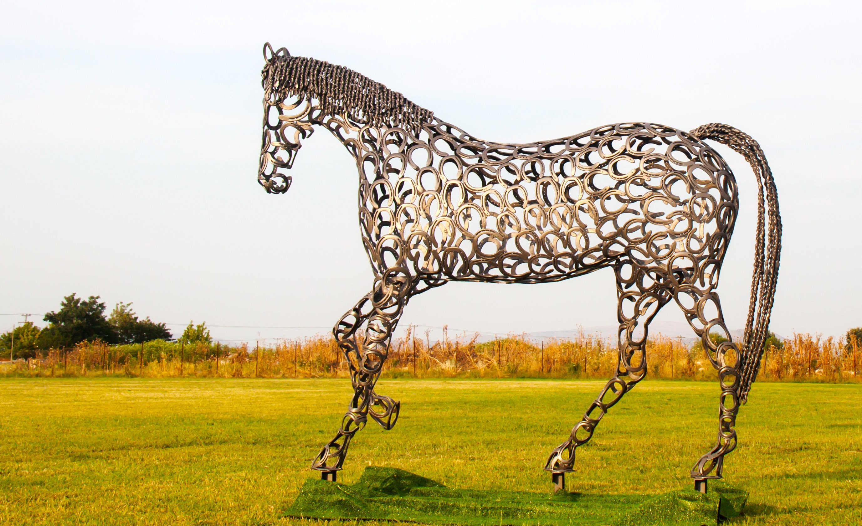 Life Sized Horse Sculpture Made From Used Horseshoes Etsy
