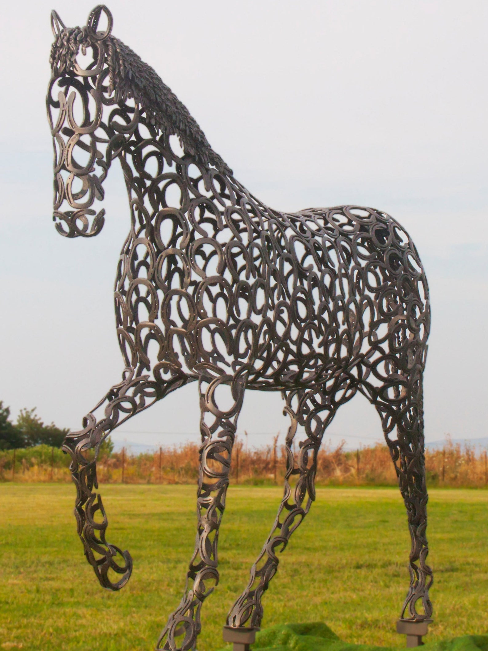 Life Sized Horse Sculpture Made From Used Horseshoes Etsy