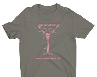 Martini Glass Patent T-Shirt - Charcoal with Cool Pink Ink