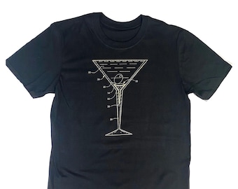 Martini Glass Patent - Black with Metallic Gold Ink - T-Shirt