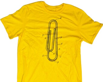 Paper Clip Patent - Yellow with Navy - T-shirt