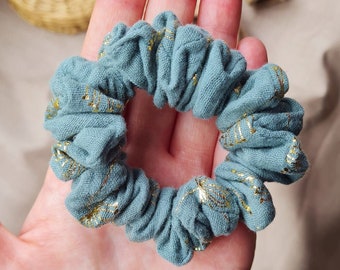 Scrunchie Haargummi türkis blau Musselin gold Pusteblume Haarband Zopfgummi handgemacht Deutschland Freundin Geschenk Sommer Hamburg