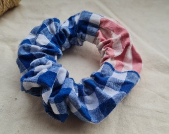 Scrunchie Haargummi Patchwork Karo blau rosa Landhaus romantisch Baumwolle Haarband Zopfgummi handgemacht Deutschland Unikat diy Geschenk