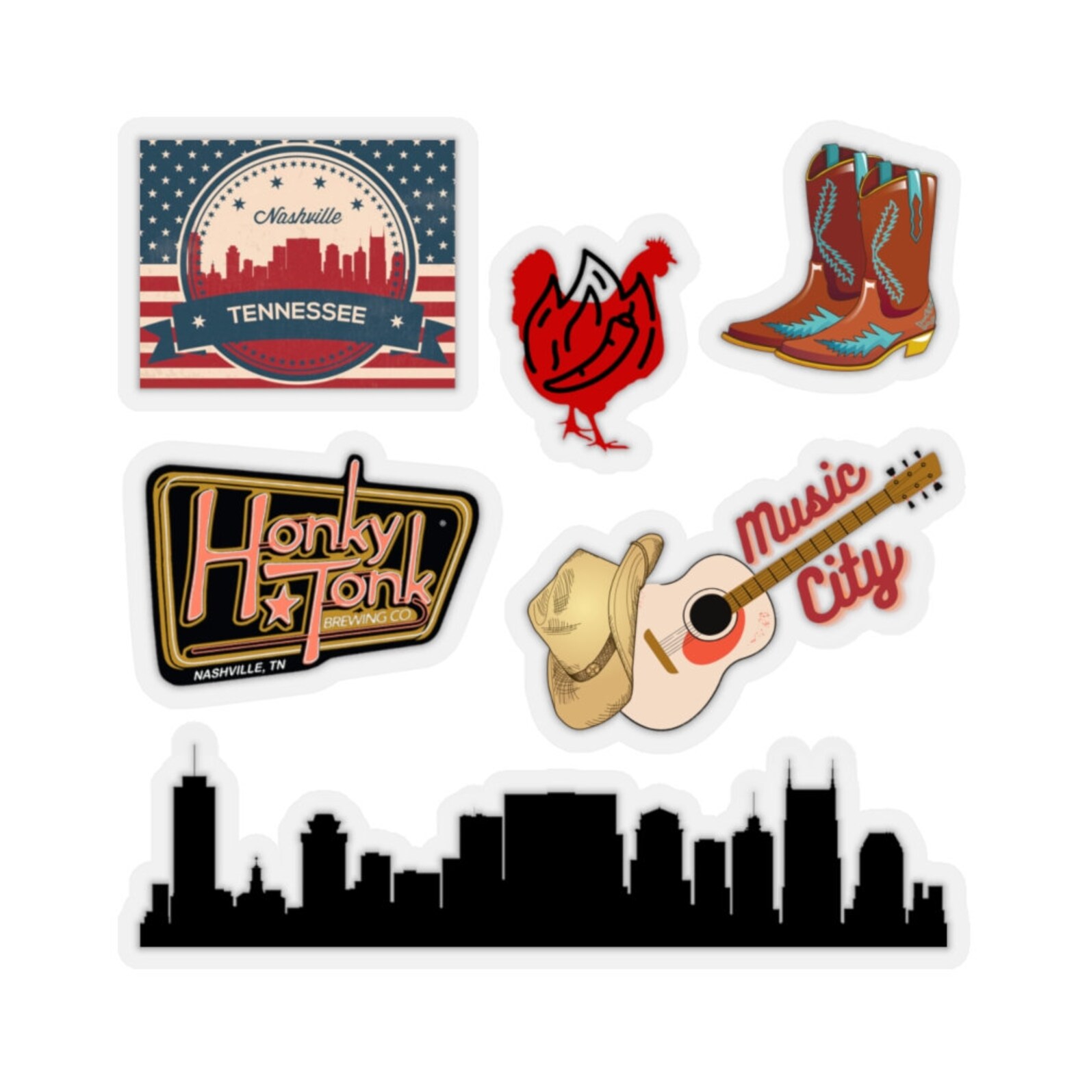 Nashville Sticker Pack Country Music Sticker Pack Etsy