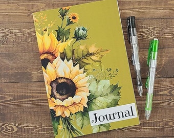 Beautiful Sunflowers Journal, sunflower journal pages, writing, 100 lined pages