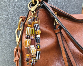 Multicolored Beaded Key Chain/Purse/Backpack Accessory; Handmade with Chevron Beads; Unisex; Silver, Brass or Copper Key Chain Metal