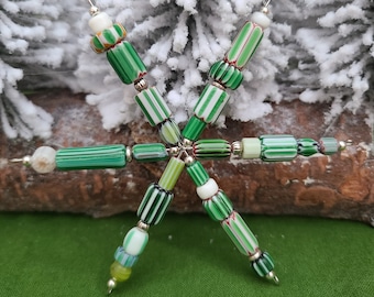 Star Ornament; 4-inches; Handmade with Chevron Beads; Available in a Variety of Colors
