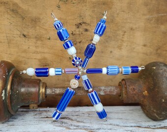 Star Ornament; 3 1/2-inch; Handmade with Chevron Beads; Available in Assorted Colors