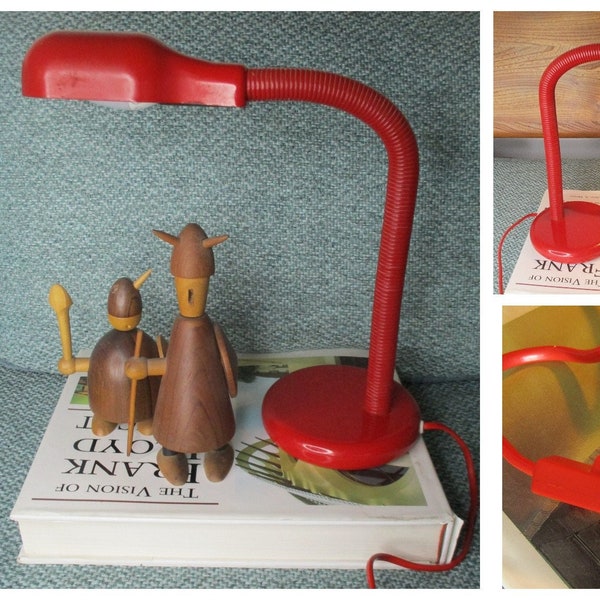 Red desk lamp ,  Red Gooseneck desk lamp , Adjustable Desk Lamp, Vintage Desk Lamp, Adjustable Lamp, Metal Lamp, Retro Lamp
