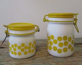 Polka dot jars ,polka dot kitchen jars ,  spice jars , kitchen glass jars ,milk glass  jars , spice containers ,Italian kitchen