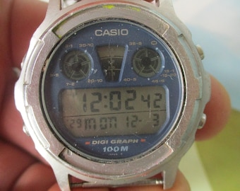 Casio DGW-300 Digi Graph Alarm Chrono Water Resist 100m, Vtg Men's Digital Watch, vintage Casio watch , steel Casio scewback