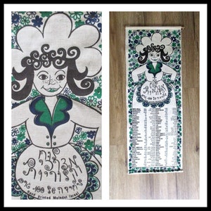 Calorie chart , vintage kitchen decor , Hebrew English calorie chart ,Israeli vintage kitchen calorie chart .kitchen wall calorie chart