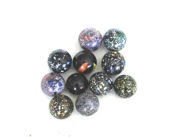 Lote de bolinhas de gude vintage, grandes bolinhas de vidro artesanais de 2,5 cm, Millefiori, confete, bolinhas de gude vintage do Luna Park, bolinhas de gude galáxia.