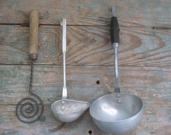 Frans keukengerei, vintage Franse keuken, Vintage ei Wisk, vintage Franse soeplepel, vintage sauslepel, Vintage kitchenalia