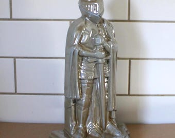 Zestaw narzędzi kominkowych Knight, Art Deco Fireside Companion Set z narzędziami, lata 30. XX wieku, żeliwny rycerz Lustre i narzędzia