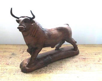 ヴィンテージ木製雄牛牡牛座彫刻ストック 手彫り 10インチ ラージ