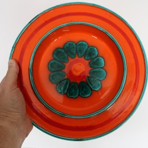 Flower power 70s ceramic wall plate, mid-century, vintage pottery, kitchen decor, 1970s