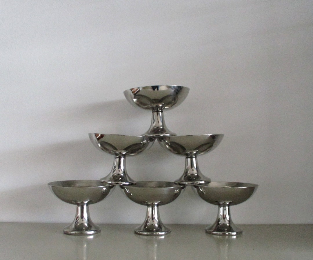 Six Ice Cream Cups in Stainless Steel by Carlo Alessi for Alfra Italy