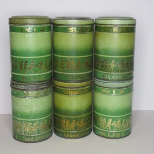 Kitchen canister set , Tin canister set , vintage canister set , kitchen storage tins , Kitchen décor, rustic kitchen canister set