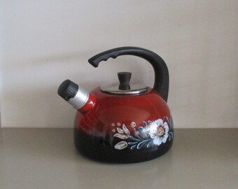 Eska Austria  Enamel Whistling Kettle , vintage enamel whistling tea kettle, stove top enamel kettle