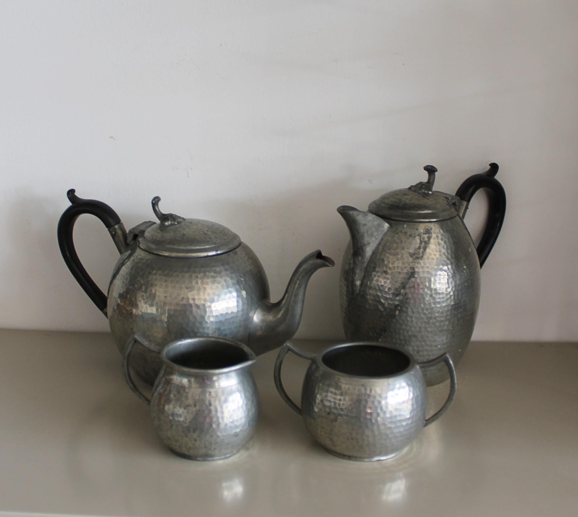Vintage English pewter tea set ,English tea set ,English tea service ,vintage tea pot ,Abby pewter tea service, English teapot