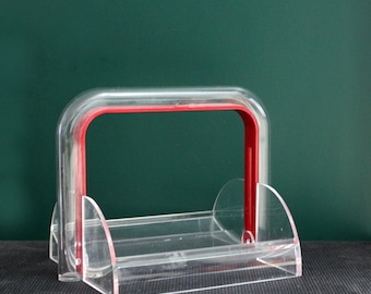 Guzzini napkin holder ,Guzzini serviette holder,Vintage Rede Guzzini ,Guzzini serviette holder ,perspex Guzzini napkin basket