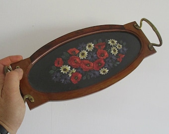 刺繍入り化粧台トレイ、刺繍入りトレイ、ニードルポイントトレイ、トイレタリートレイ、ヴィンテージトレイ、女性用トイレタリートレイ、ベッドルームトレイ