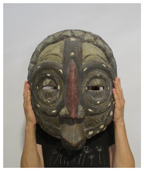 1950年代 アフリカ アンティーク マスク 仮面 壁掛け ソンゲマスク/アフリカ/アンティーク/マスク/木彫り/彫刻/木彫品