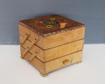 Wooden sewing box , Vintage sewing case,Wooden sewing box,
