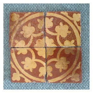 Antique tiles ,four tile floral motif ,antique tiles, antique tile set ,architectural salvage , salvaged antique tiles