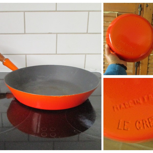 LE CREUSET 28 Skillet /Frying pan, French kitchen ,Le Creuset orange enamel Frying pan , Le Creuset Enamelware , vintage Le Creuset France