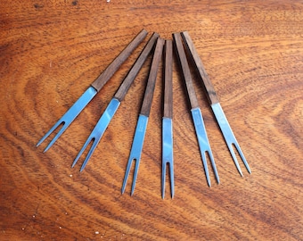 Hepe Denmark zweiteilige Gabeln Vintage, sechs Mid-Century Modern Vorspeisen- oder Cocktailgabeln,Hepe Denmark sechs Vorspeisen- oder Cocktailgabeln
