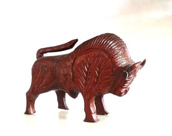 ヴィンテージ木製雄牛牡牛座彫刻ストック 手彫り 10インチ ラージ