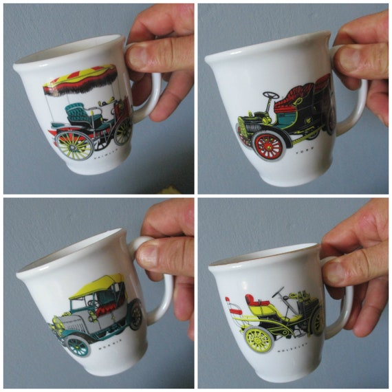 Vintage Car Coffee Mugs,naaman Coffee Cups,transport Coffee Cups,automobile  Tea Mug ,old Cars Coffee Mugs, Israeli Ceramics , Naaman Vintage 