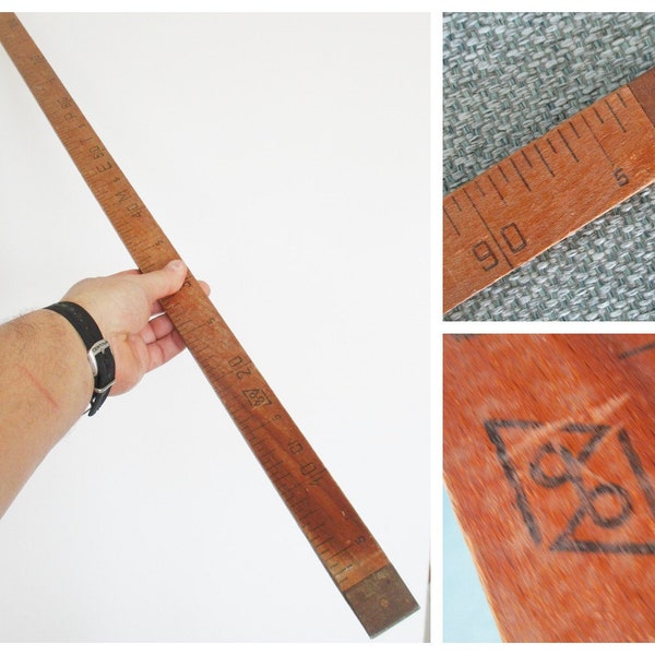 Wooden ruler ,Large architectural steel tipped ruler , technical drawing tools , vintage wooden ruler, draftsman's ruler