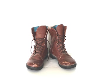 Vintage 1994 USA WOLVERINE Military Boots 9 Eye Black Leather ANSI