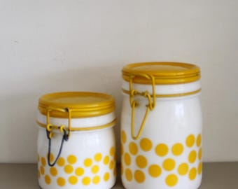 Polka dot jars ,polka dot kitchen jars ,  spice jars , kitchen glass jars ,milk glass  jars , spice containers ,Italian kitchen