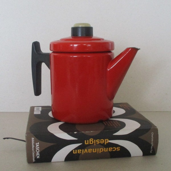 Finel Pehtoori coffee Pot, designed by Antti Nurmesniemi,Finel arabia enamel ,enamel ware Finel Arabia Coffee Pot Percolator