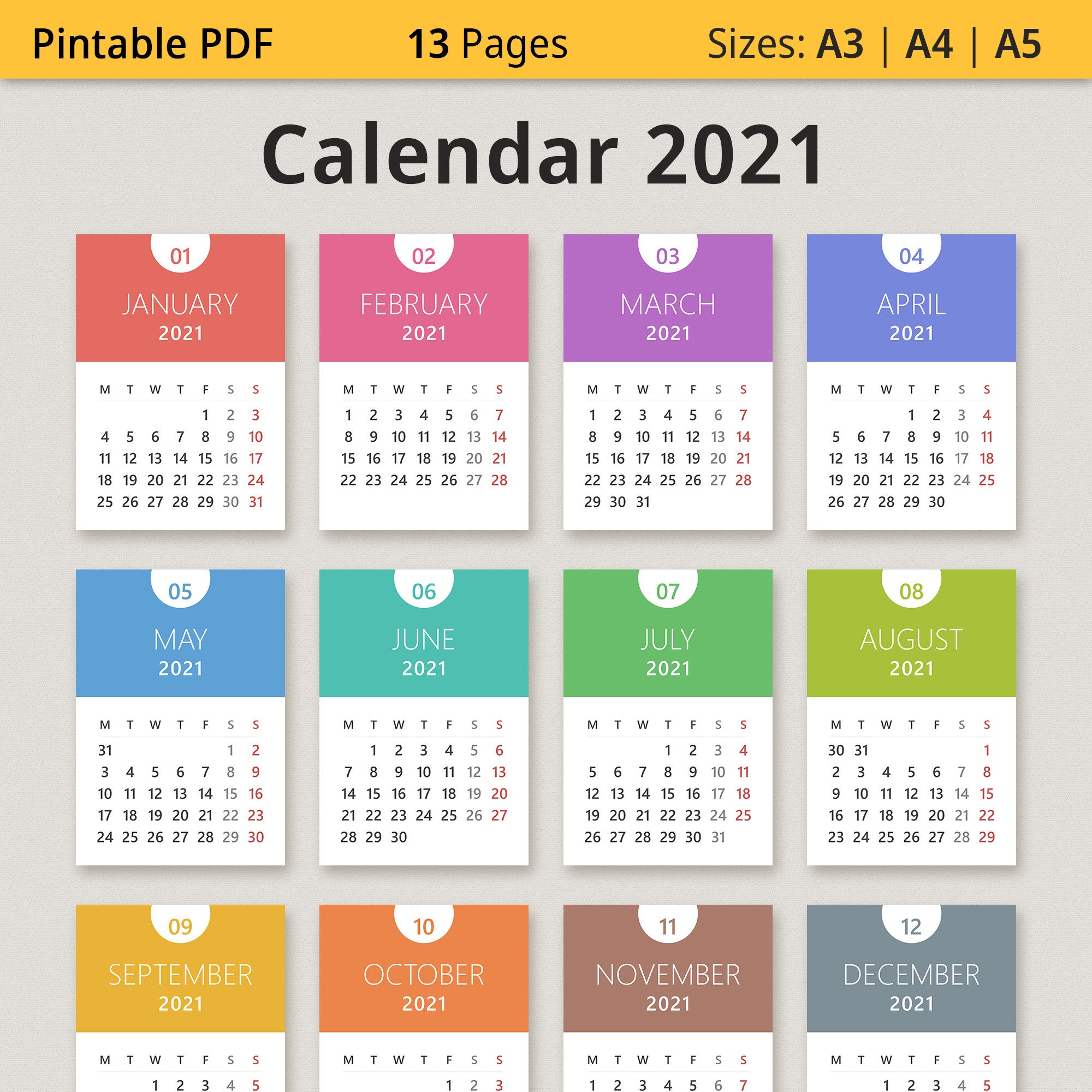 Calendar 21 Printable Pdf For A3 A5 Etsy Calendar 21 Printable Pdf For A3 A5 Etsy