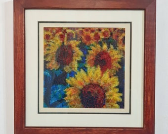 Bead art wall decoration sunflowers artwork  made with 5184 carefully hand-placed beads, 2.6mm beads