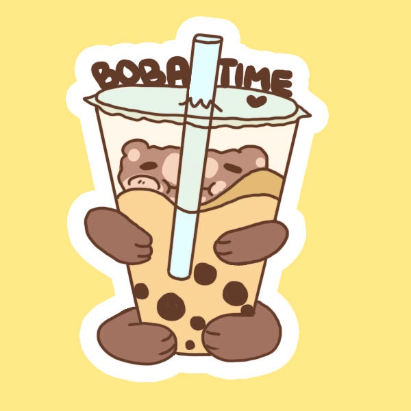 Cute Boba Time Bear 2in Matte Vinyl Sticker