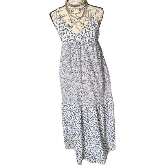 Vtg Gap Maxi Dress Boho Romantic Blue Floral Small