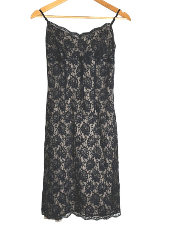 Vintage Express Beaded Sheer LBD | Y2K Empire Waist Dress (Size 5/6)
